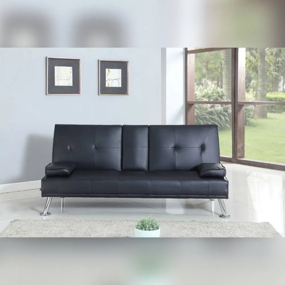 Comfy Living Ltd Faux Leather Italian Style Luxury Sofa Bed with Bluetooth Speakers in Black