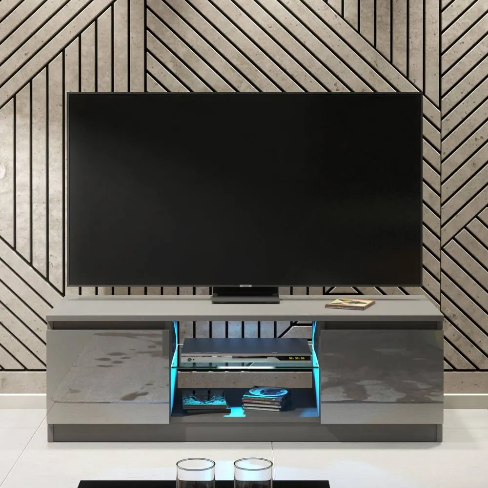 Creative Furniture Aura TV Unit 120cm - Dark Grey with Gloss Doors & LED Lights