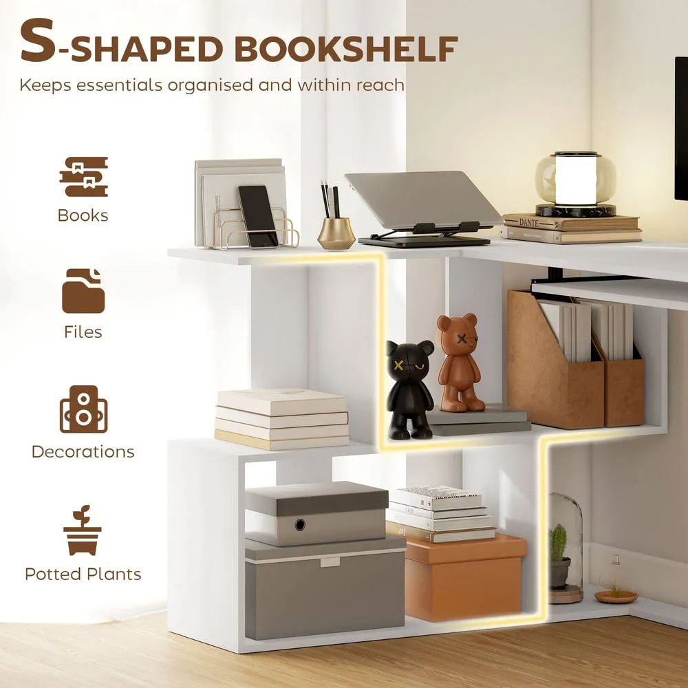 HOMCOM L-Shaped Corner Desk with Keyboard Tray & Open Shelves, White 6