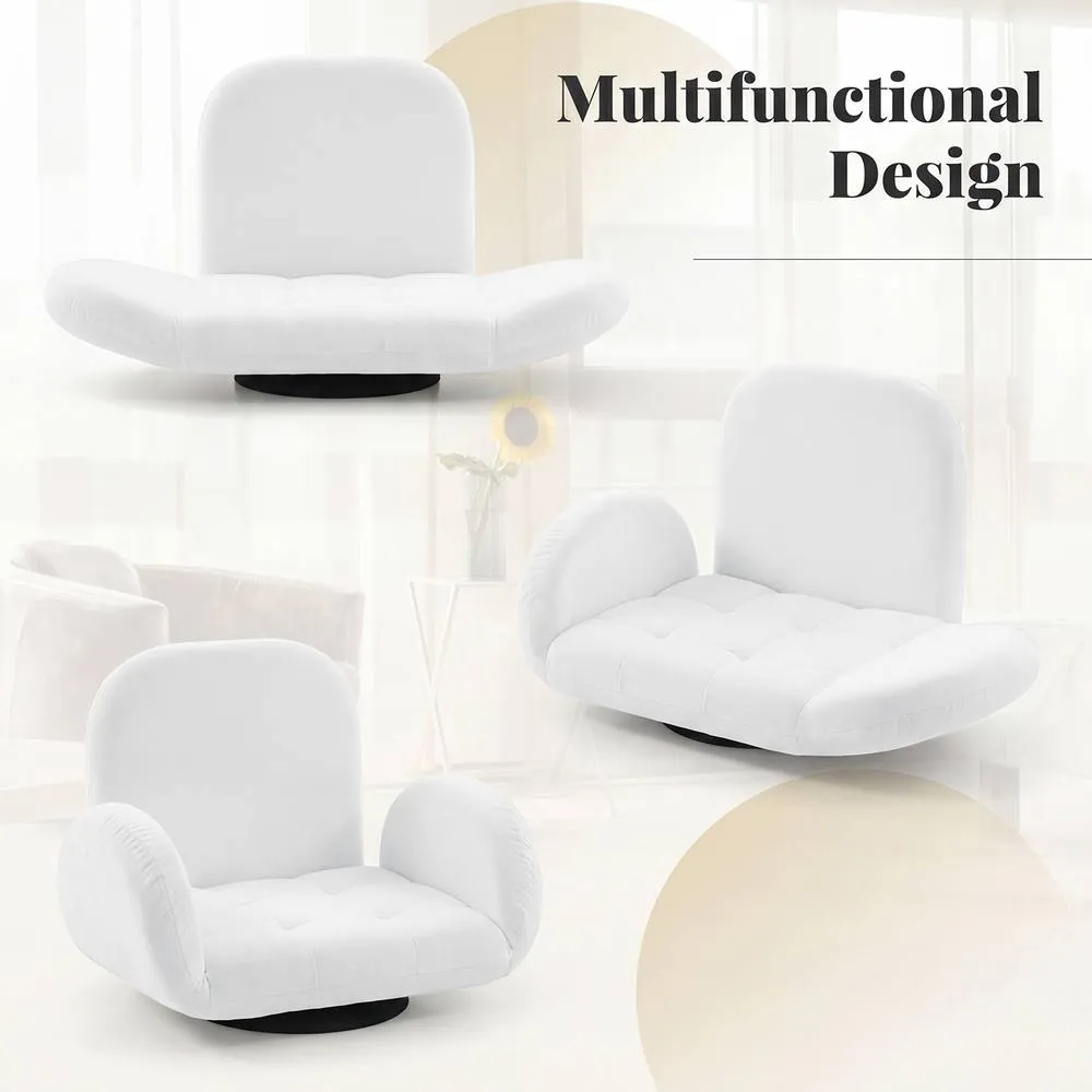 Costway Swivel Floor Chair Folding Gaming Chair w/Adjustable Backrest&Armrests in White 3
