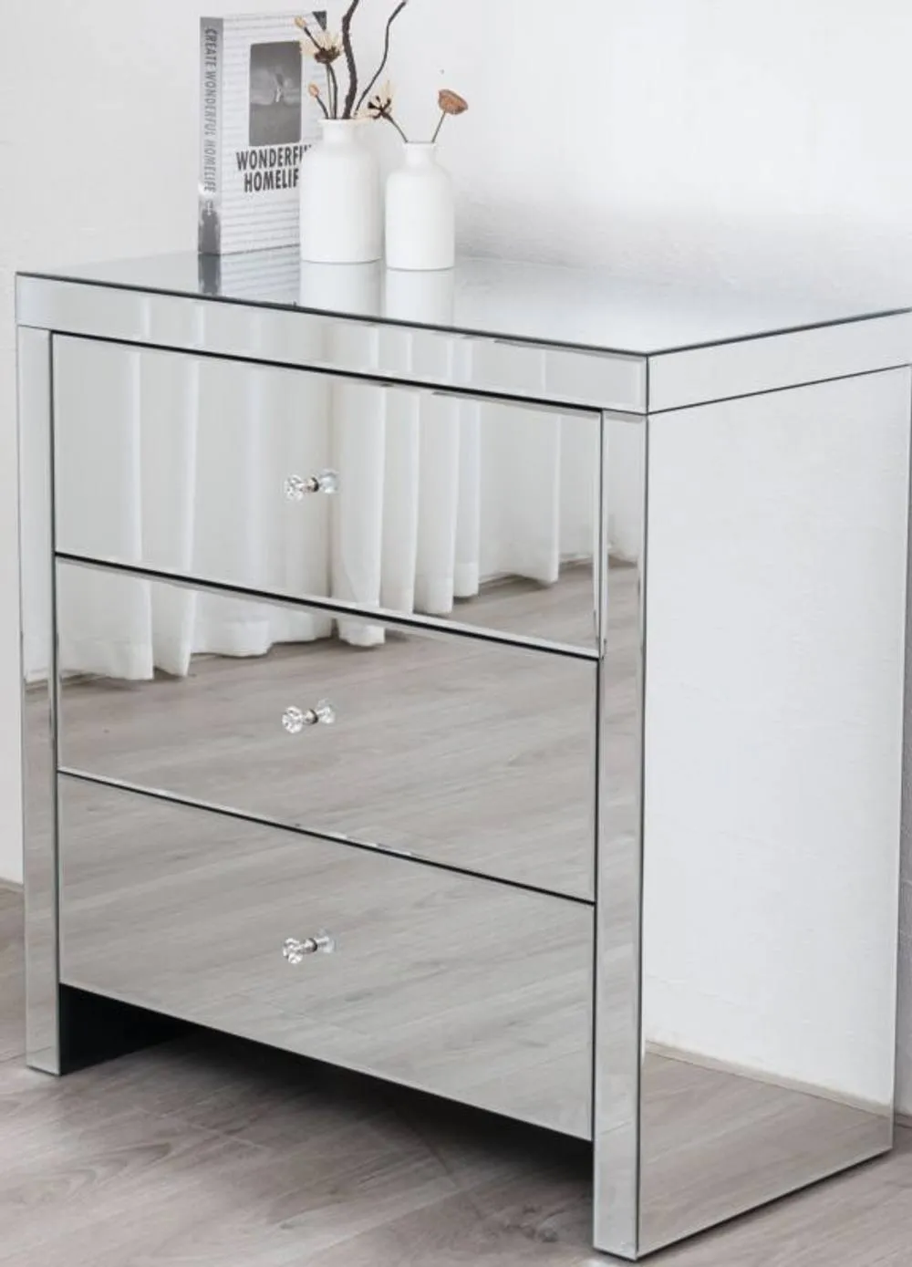 Comfy Living Ltd Mirrored 3 Drawer Chest Of Drawers in Silver 4