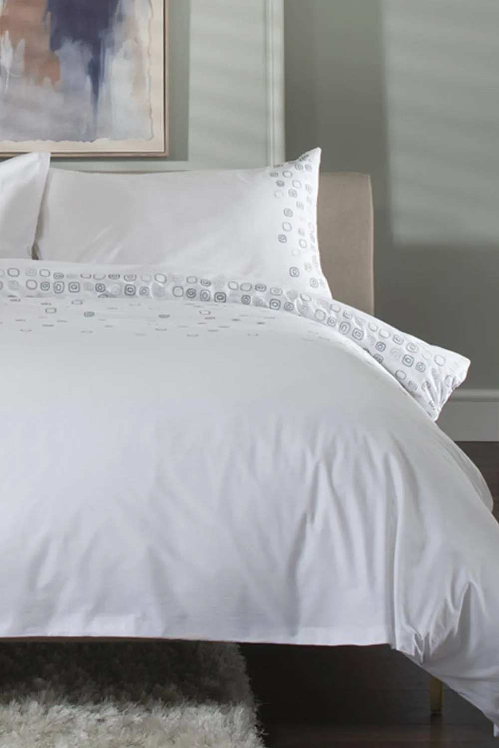 The Lyndon Company Blocks Cotton Duvet Set with Embroidered in White 2