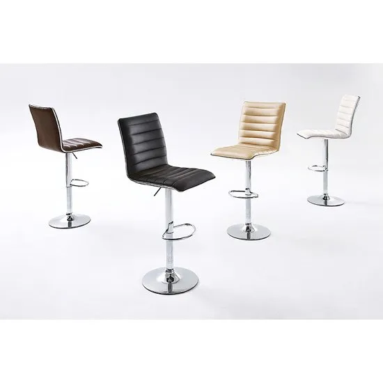 Maren Ribbed Bar Stool In Brown Faux Leather With Chrome Base