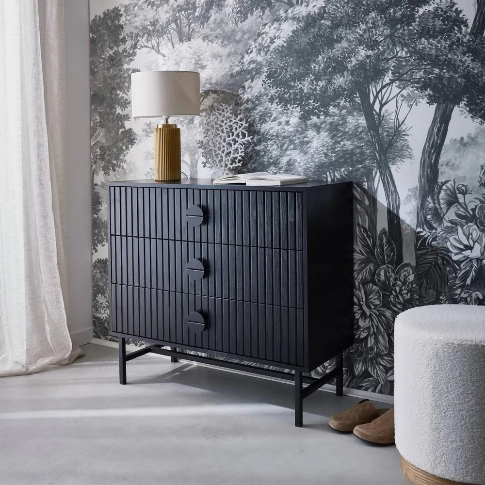 sweeek 3-drawer Chest With A Wooden-effect & Black Grooves 3