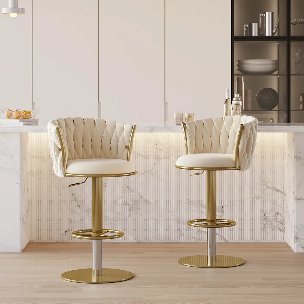 Sweave Off White Swivel Bar Stools Velvet Curved Back Adjustable Height Set of 6