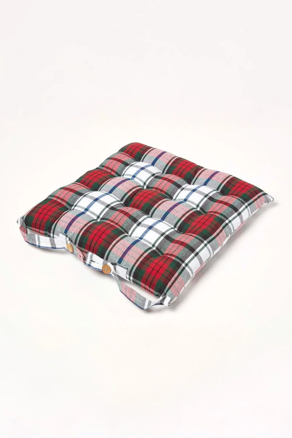 Homescapes 4 Pack Seat Pads Cotton Macduff Tartan Indoor Outdoor Garden Cushion, 40cm in Red 5
