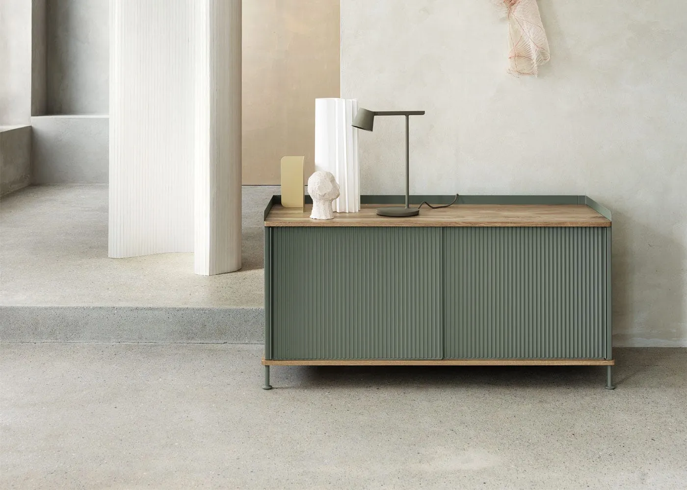 Muuto Enfold Low Sideboard Dusty Green and Oak 2