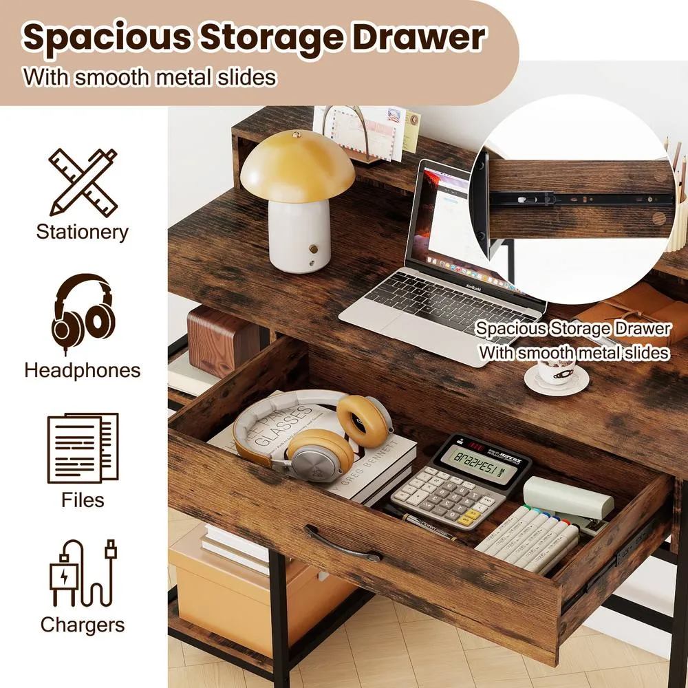Costway Wooden Computer Desk Home Office PC Workstation Study Desk w/ Shelf in Brown 4
