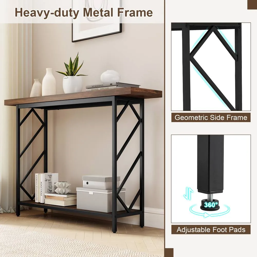 Costway 120CM Narrow Console Table 2-Tier Entryway Table W/ Storage Shelf in Brown 4