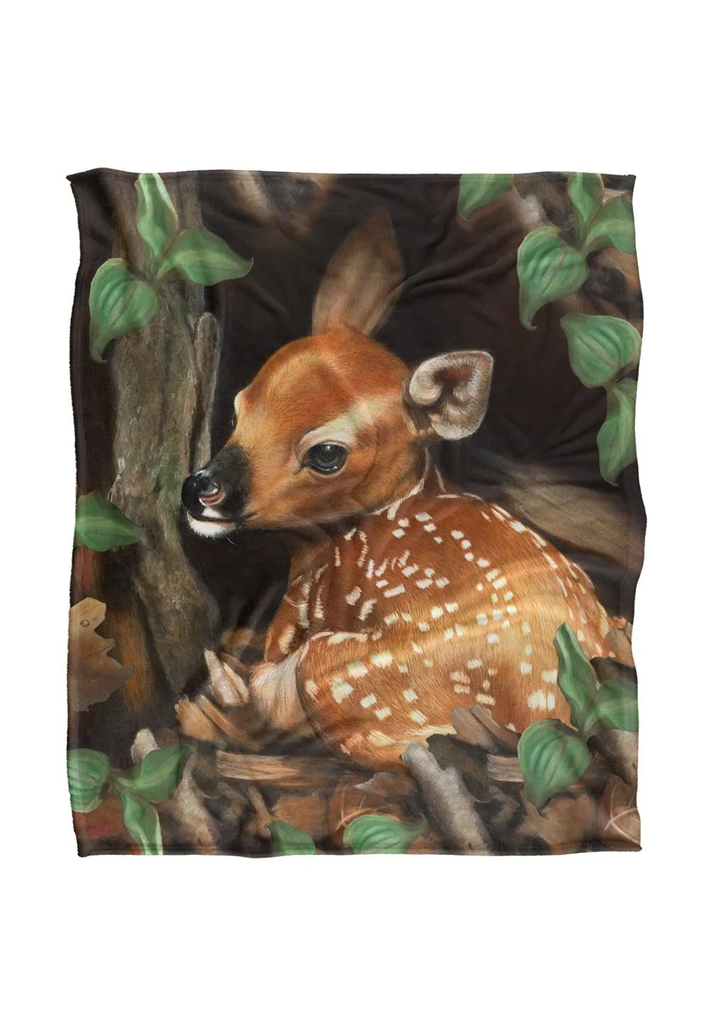 JQ Licensing Karen Latham Fawn Baby Deer Silky Touch Super Soft Throw Blanket 152 X 127 cm in White