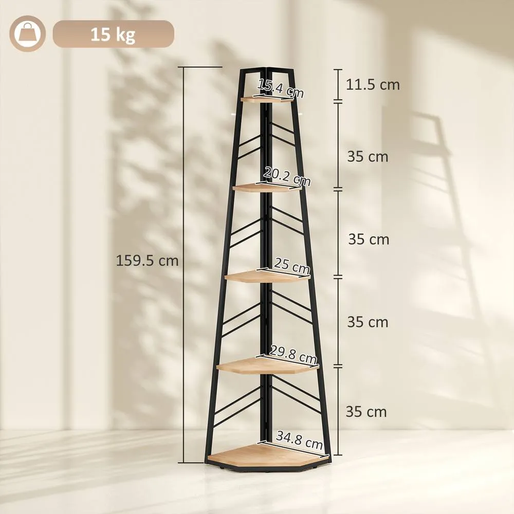 HOMCOM 5-Tier Corner Bookcase, Floor Standing Shelving Unit in Brown 3