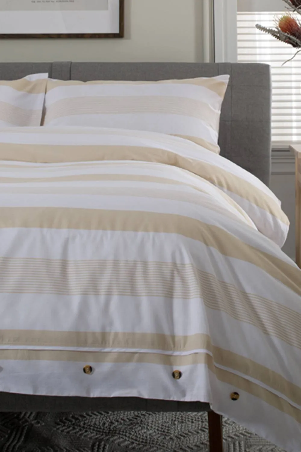 The Lyndon Company Next Level 100% Duvet Cover Set with Cuff Detailing in Beige 2