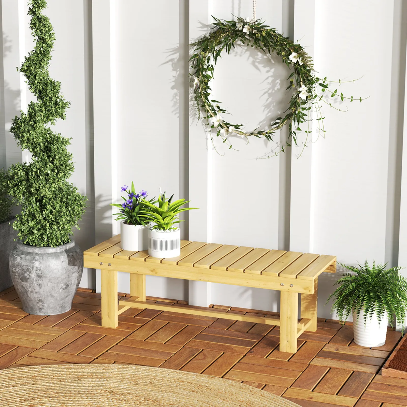 OUTSUNNY 1.1M Outdoor Garden Bench Patio Loveseat Fir Wood 2 Person in Camel