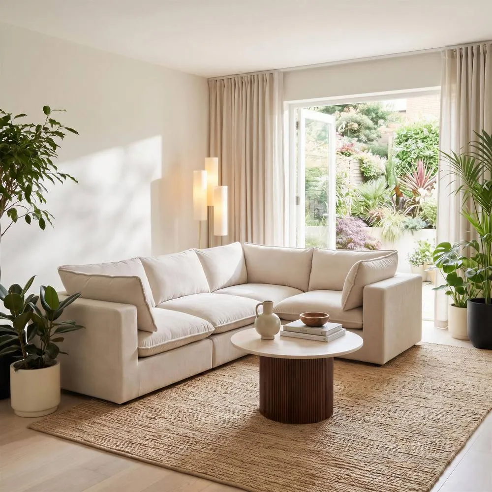 FurnitureboxUK Echo Linen-Look Fabric 3 Seater Modular Corner Sofa in Cream 5
