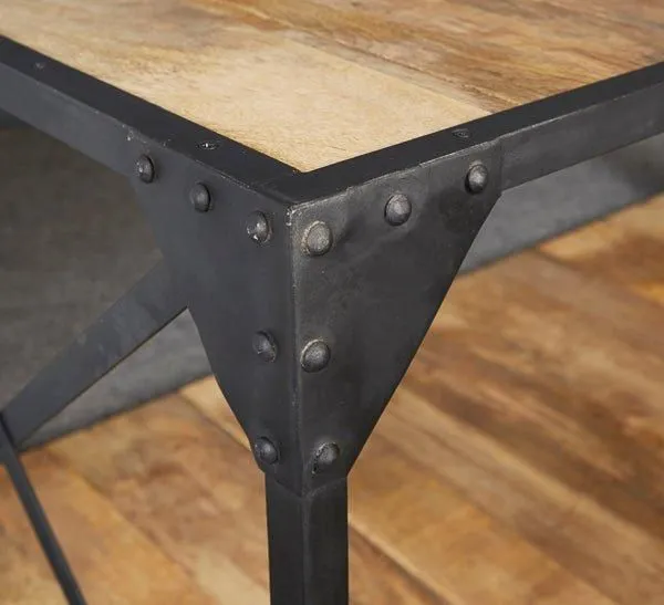 IH Design Alteus Vintage Up cycled Industrial Coffee Table with Shelf Metal & Wood in Black 6