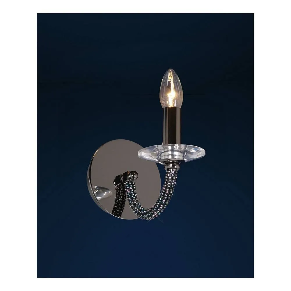 Netlighting Elena Wall Lamp Switched 1 Candle Light Black Chrome Crystal 2