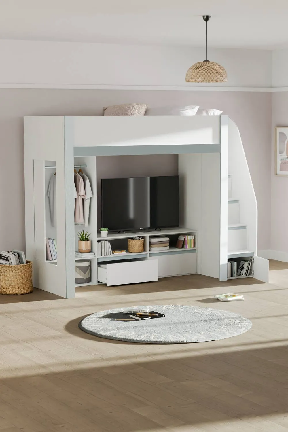 Julian Bowen Gaia Single White Highsleeper Loft TV Bed with Storage