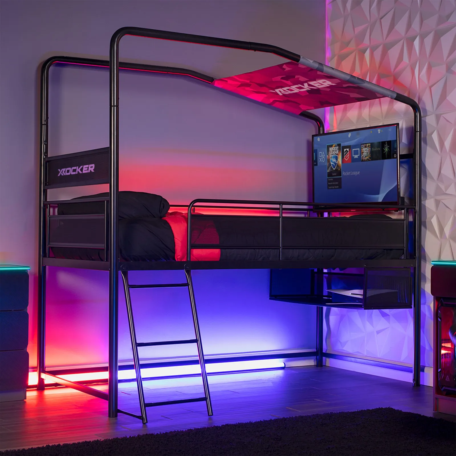 X Rocker Contra Mid Sleeper Bunk Bed with 32" TV Mount & Underbed Storage in Black