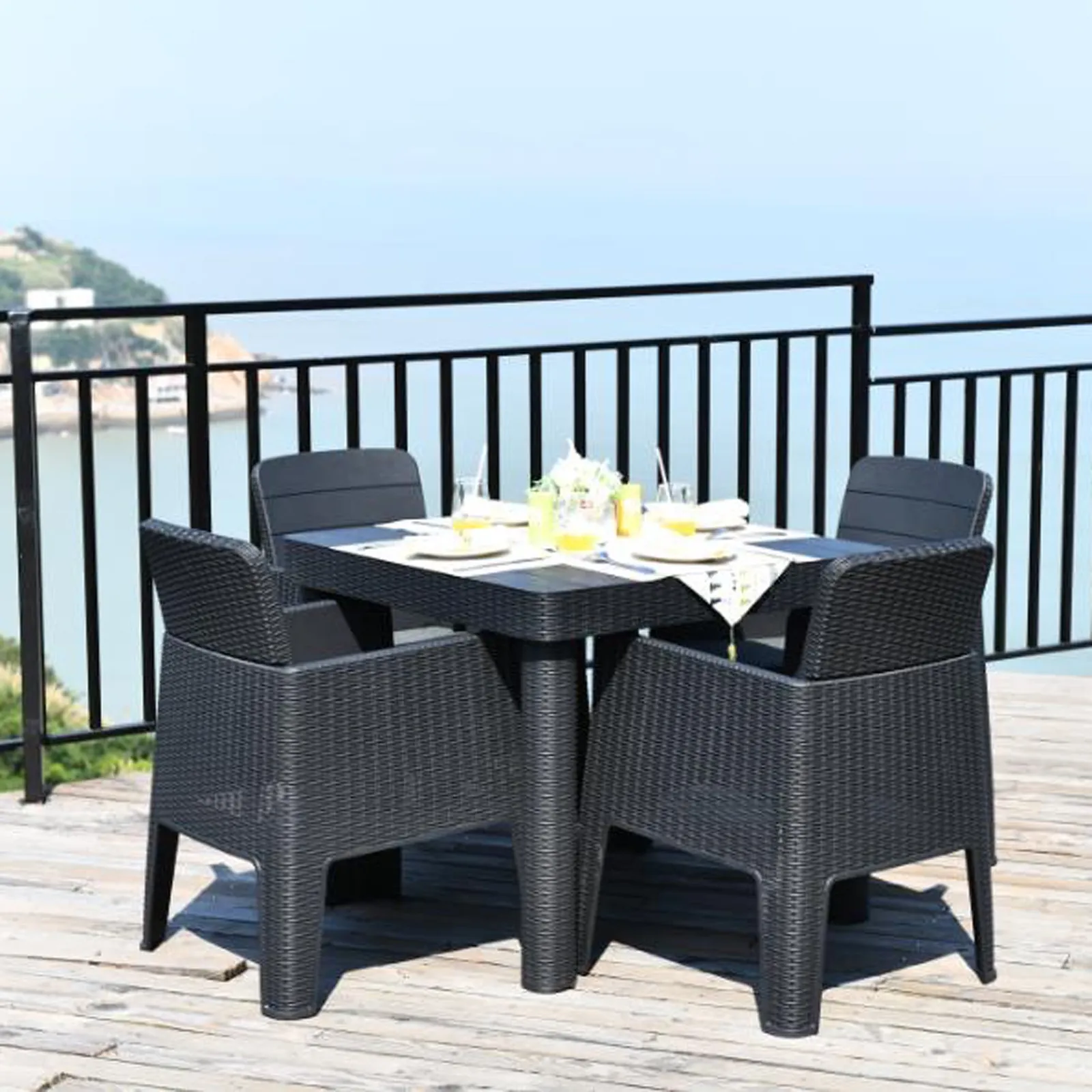 Faro 4 Seater Black Square Dining Set Black