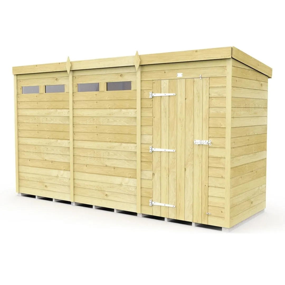 Buttercup Farm 12 x 4 Feet Pent Security Shed - Single Door - L118 x W358 x H201 cm in Brown