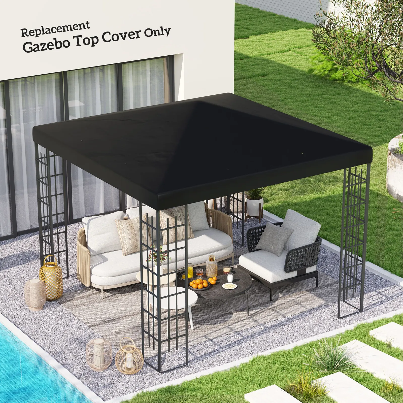 OUTSUNNY 3 x 3(m) Gazebo Canopy Replacement Cover, UPF30+, Black