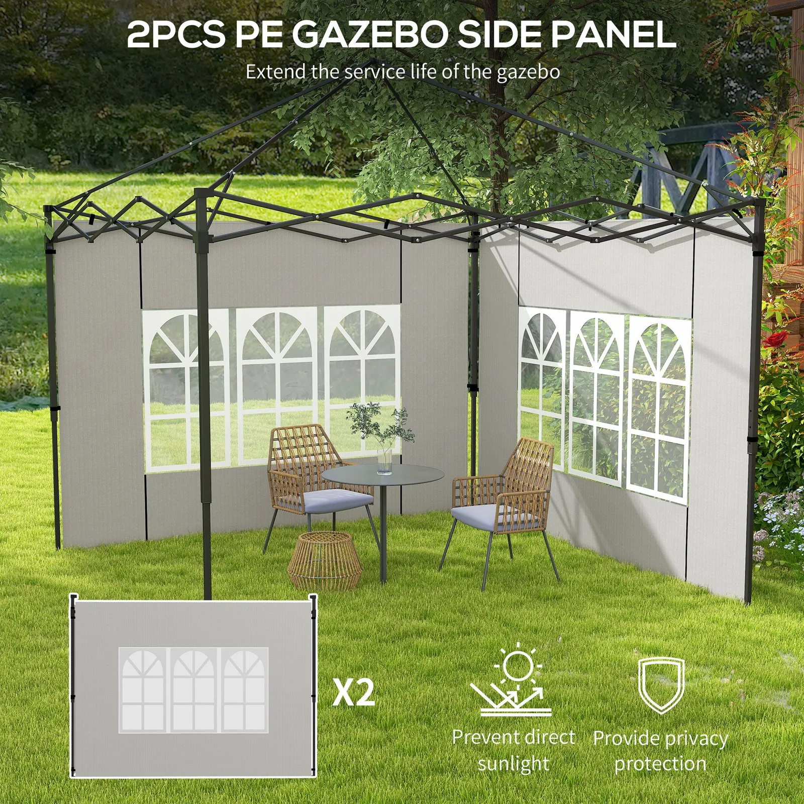 OUTSUNNY Gazebo Side Panels for 3x3(m) or 3x6m Gazebo Canopy, 2 Pack in White 4