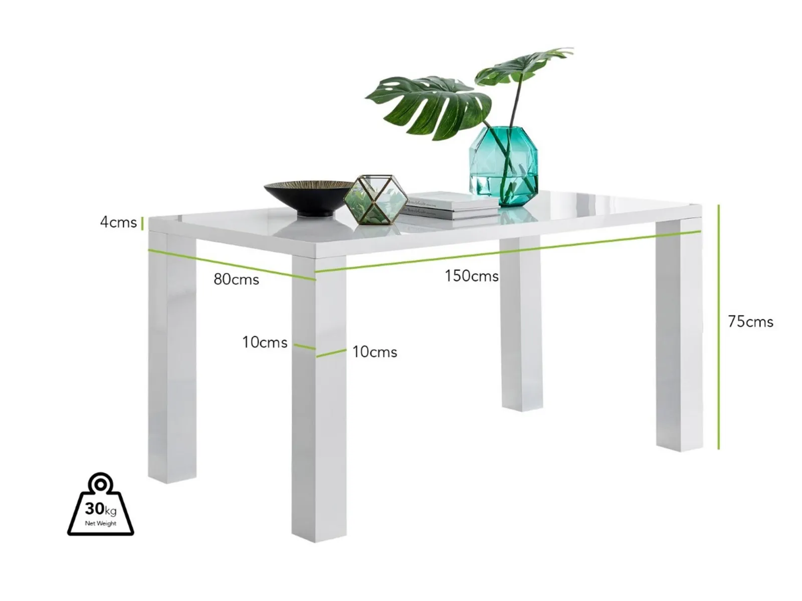 FurnitureboxUK Pivero 150cm 6-Seater Modern High Gloss Dining Table in White 6