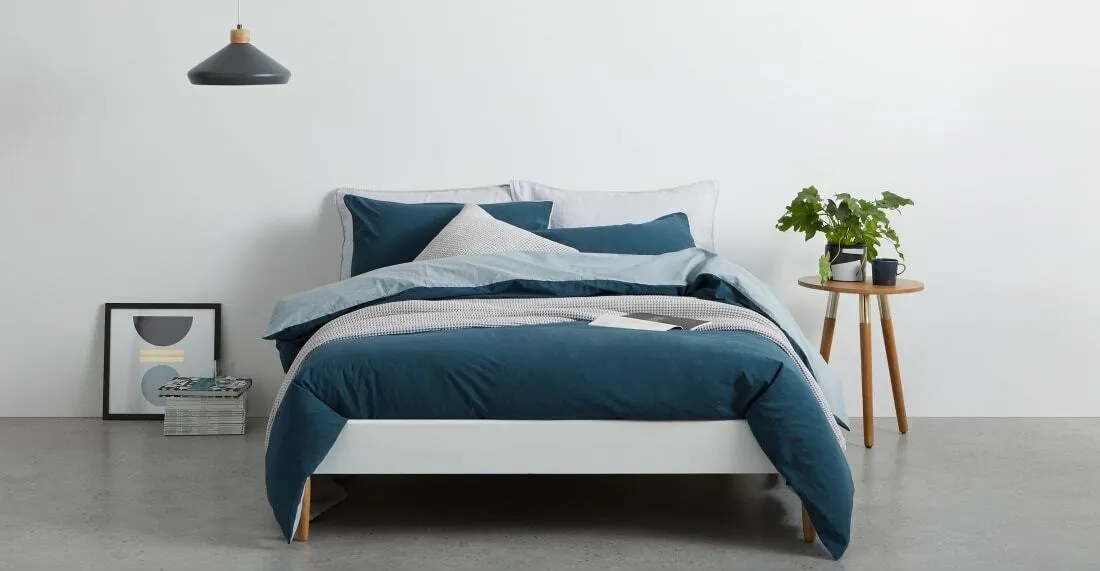 Solar Cotton Reversible Duvet Cover + 2 Pillowcase, Double, Midnight Blue