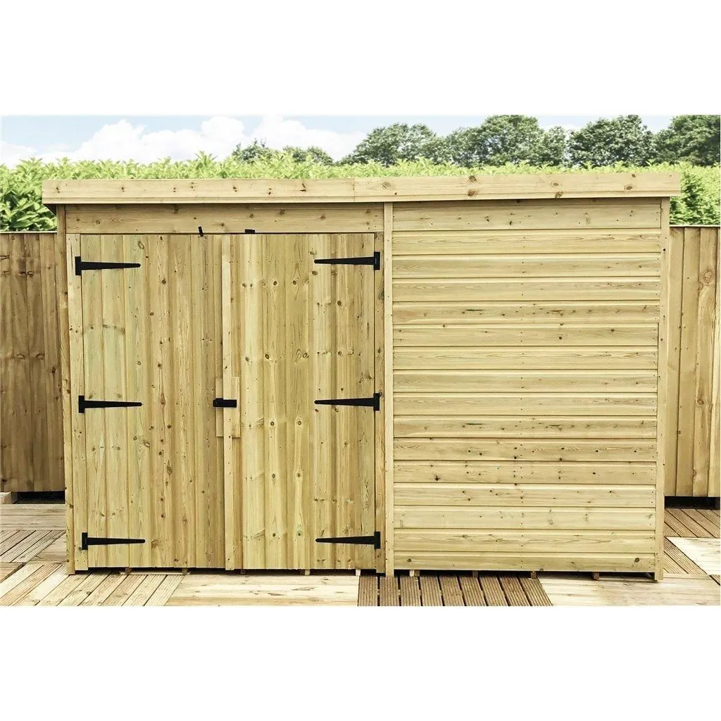 Marlborough 9 x 4 Pressure Treated Pent Garden Shed with Double Doors in Natural 6