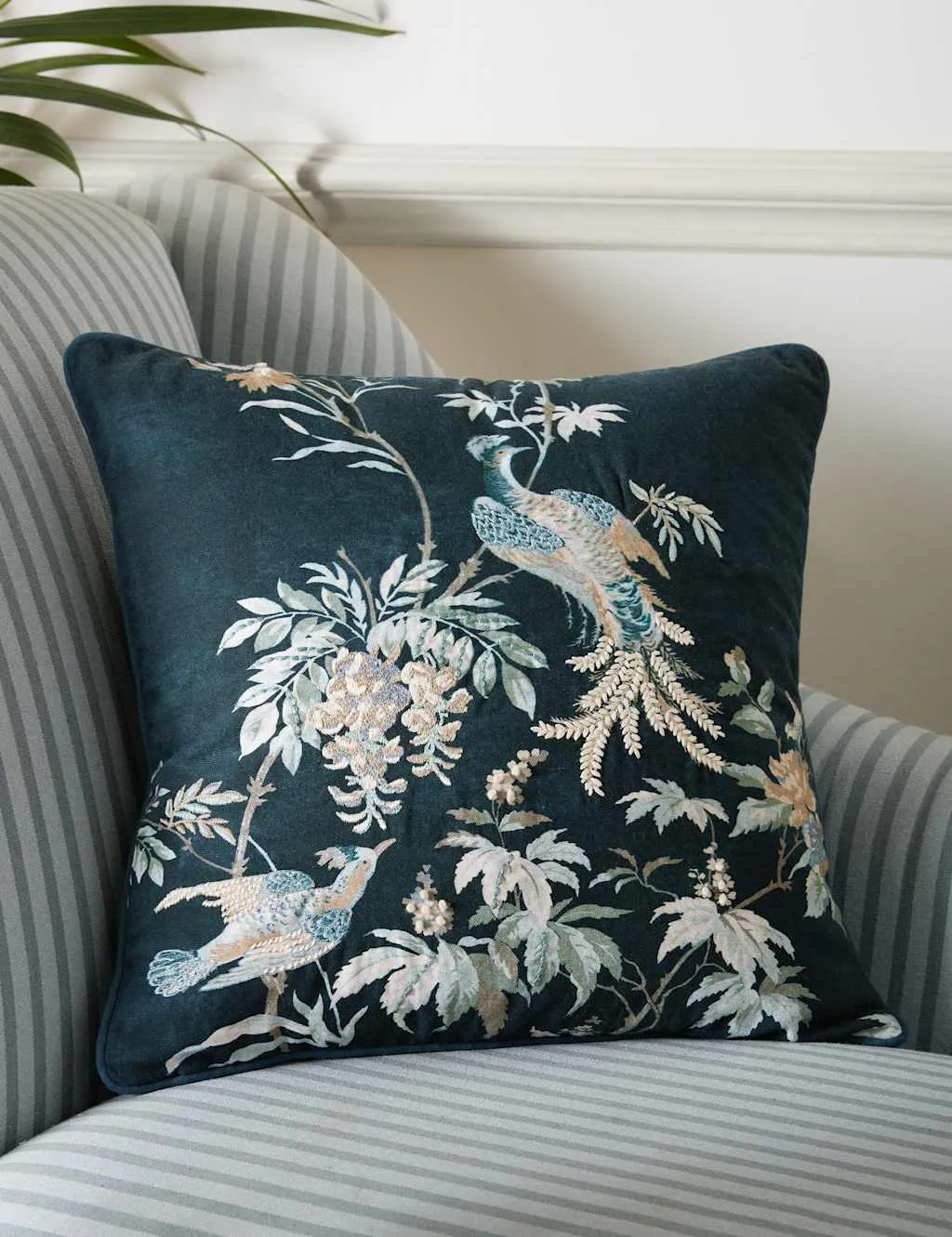 Laura Ashley Attleton Floral Cushion 43x43cm Navy Mix