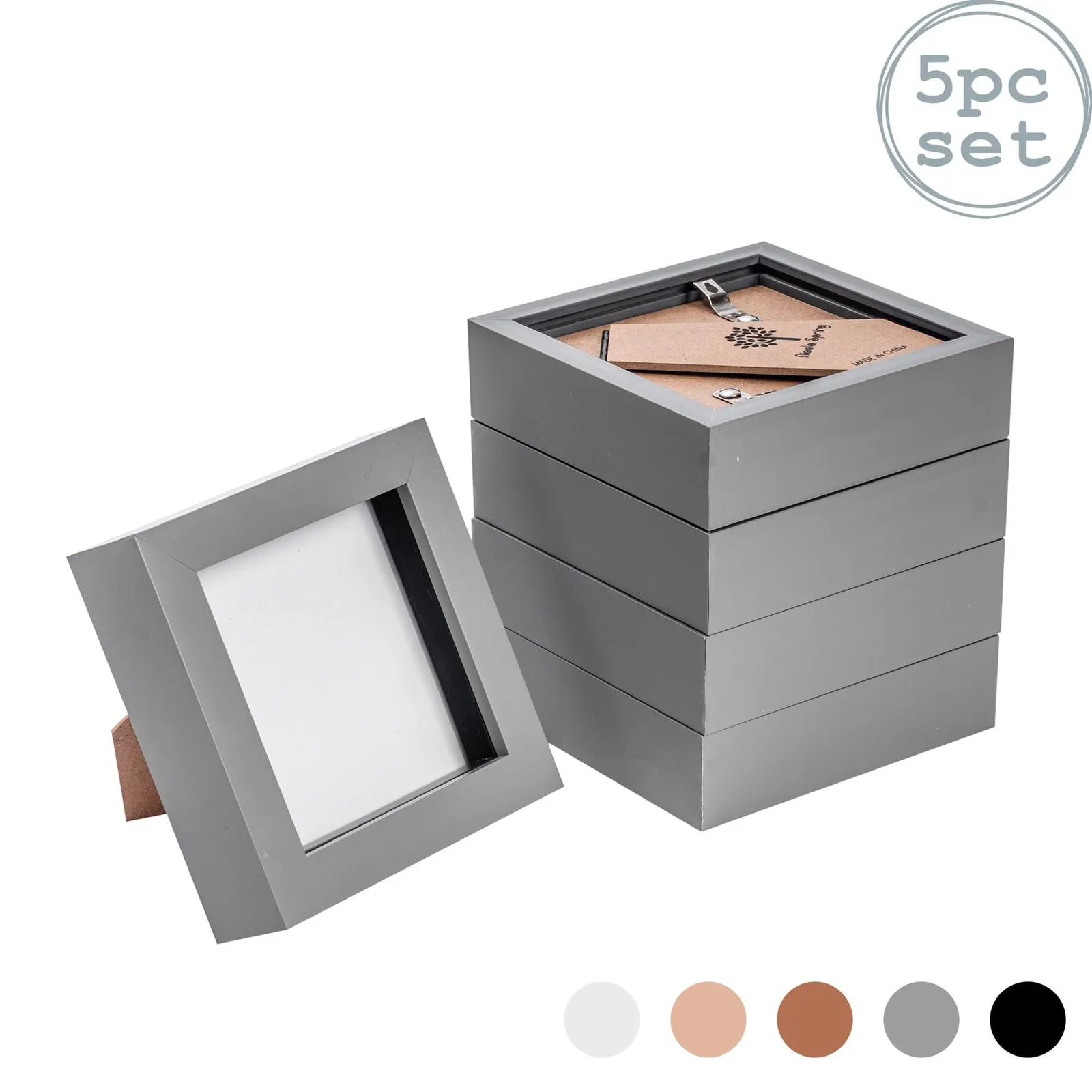 Nicola Spring 3D Box Photo Frames - 4 x 4" - Pack of 5 in Grey
