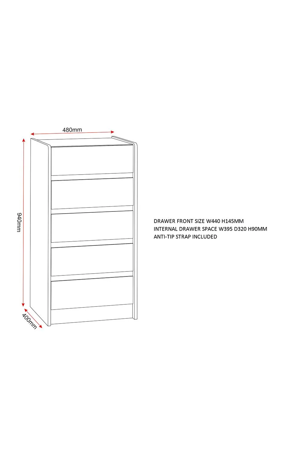 Seconique Paris 5 Drawer Chest in Light Grey 6