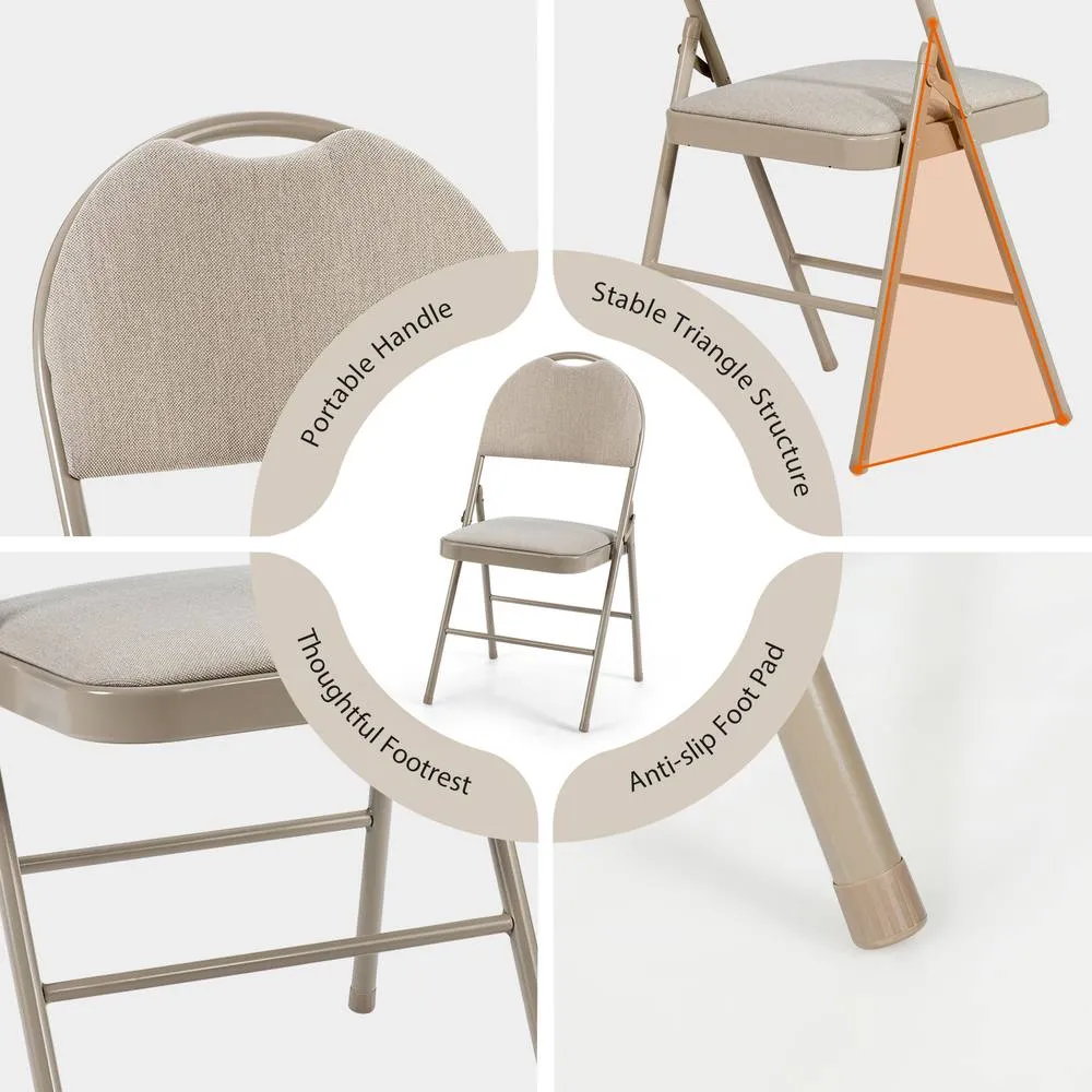 Costway Set of 6 Folding Chair Armless Padded Kitchen Dining Seat Portable Guest Chair in Beige 6