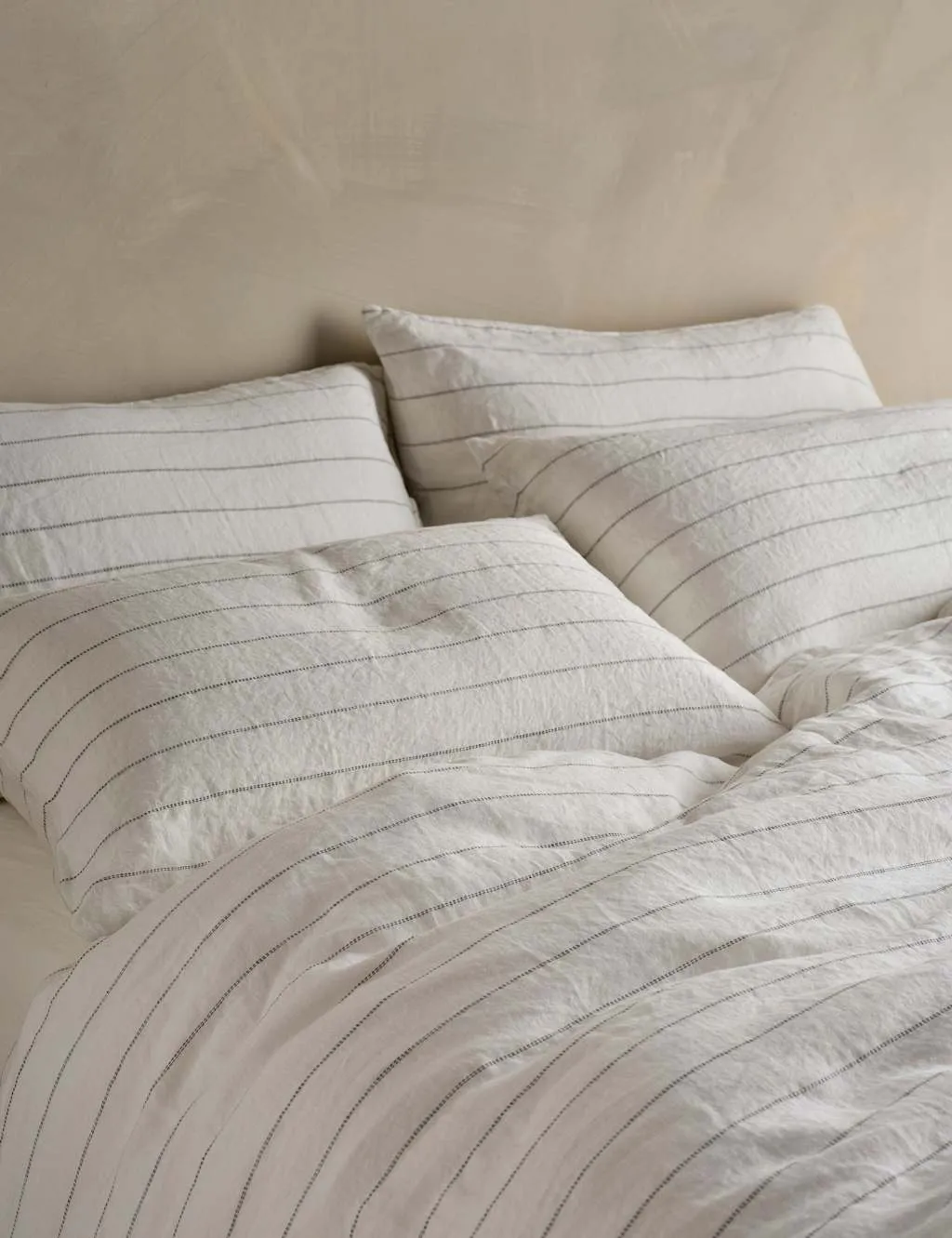 Bedfolk Pure Linen Striped Duvet Cover White Mix