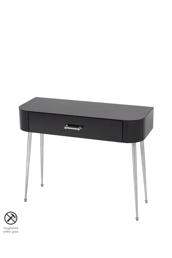 Mason Black Glass Console Table – Shiny Silver Legs
