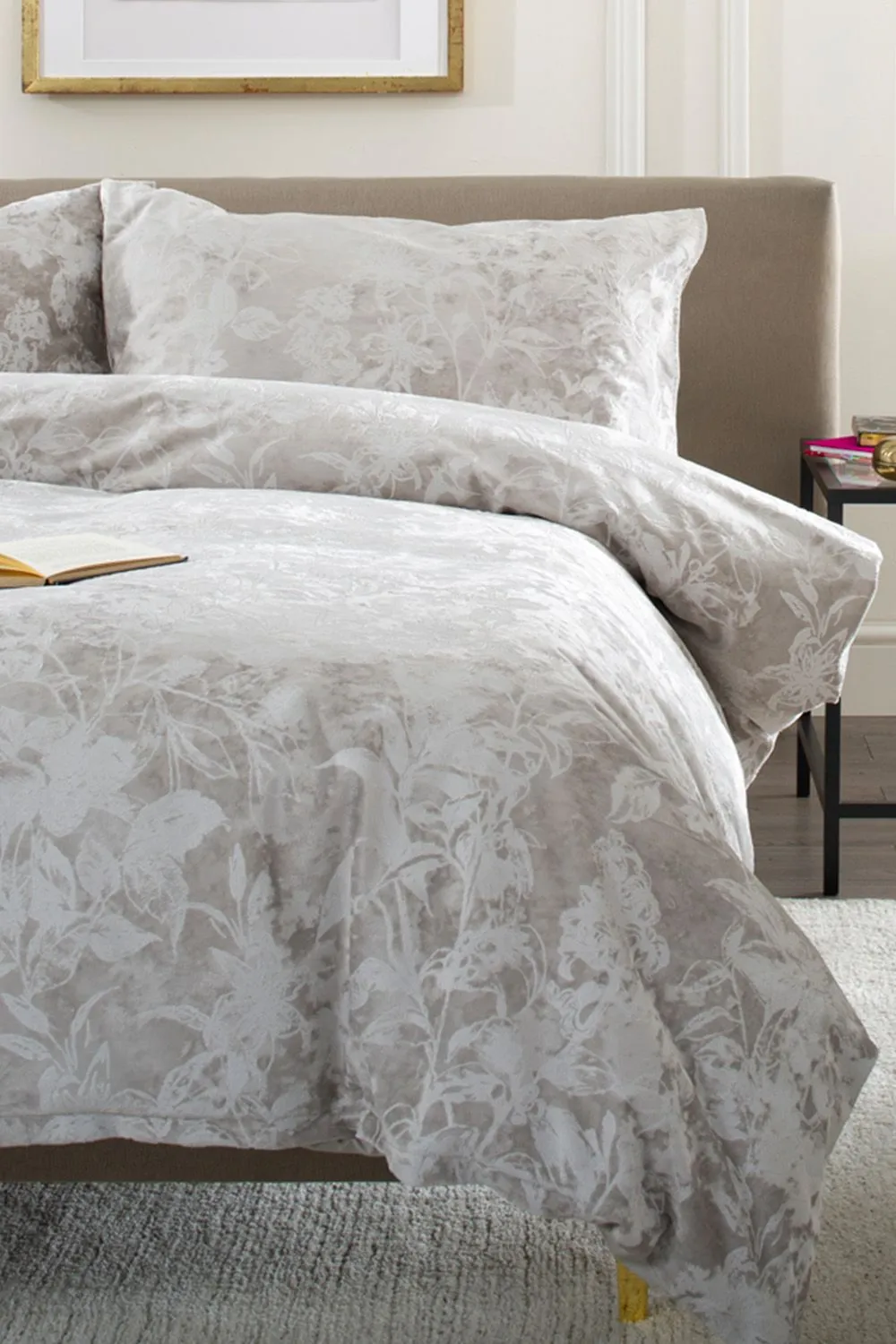 The Lyndon Company Crushed Velvet Chatsworth Printed Duvet Cover Set | Deyongs 1846 in Natural 2