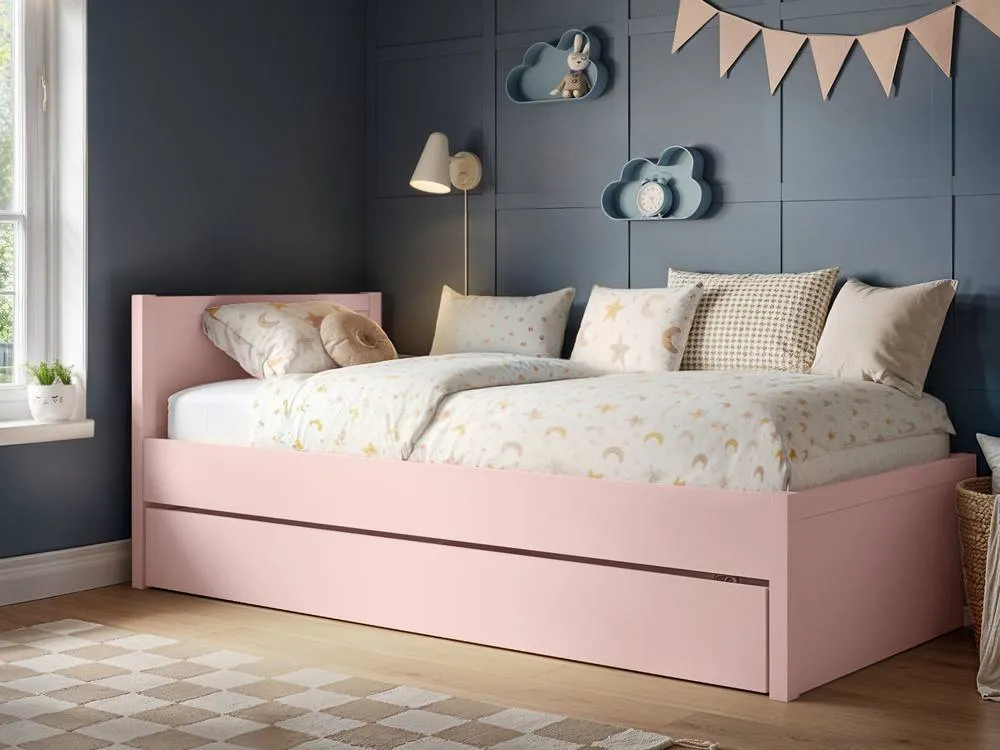 Flair Oli Single Wooden Bed with Drawers in Pink 2