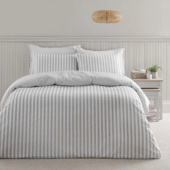 Durham Textured Stripe 100% Cotton Duvet Cover & Pillowcase Set 1