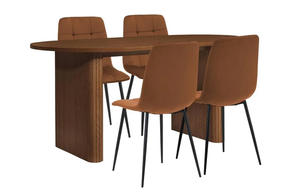 Birlea Axel Oval Fluted Dining Set Table With 4 Chairs in Brown 6