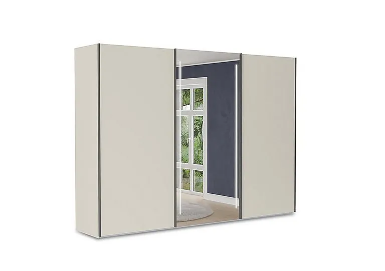 Instinct 300cm 3 Door Sliding Wardrobe with 2 Matt Finish Doors and 1 Mirror Door with LED Lighting - Bedroom Furniture - In Time for Christmas
