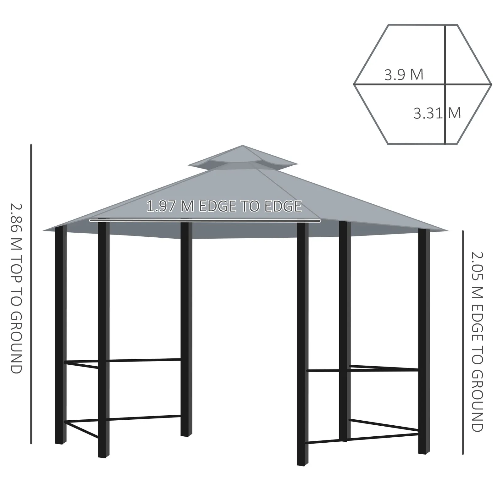 OUTSUNNY Gazebo Canopy 2 Tier Patio Shelter Steel for Garden in Grey 3