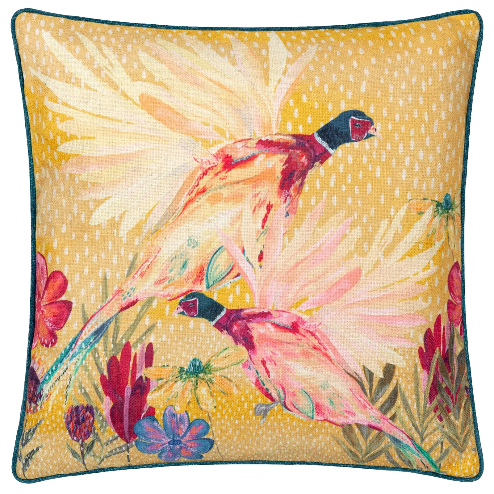 Wylder Country Wilds Pheasant Bloom Printed Cushion in Gold 2