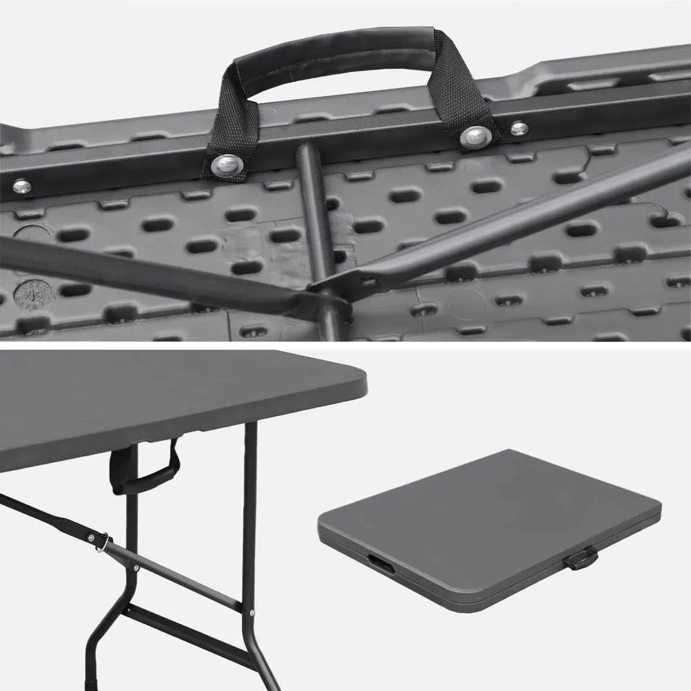 sweeek Folding steel reception table with 2 benches (set of 2) in Dark Grey 6