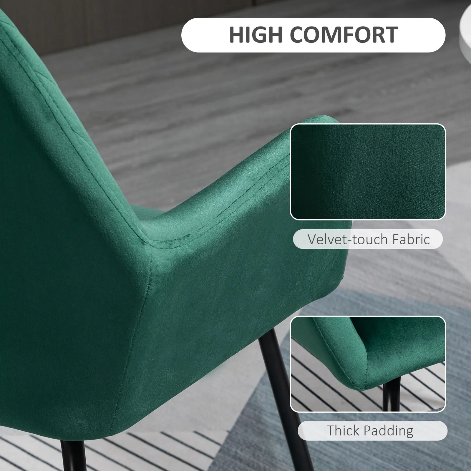 HOMCOM Modern Accent Chair Velvet-Feel Upholstered Lounge Armchair in Green 5