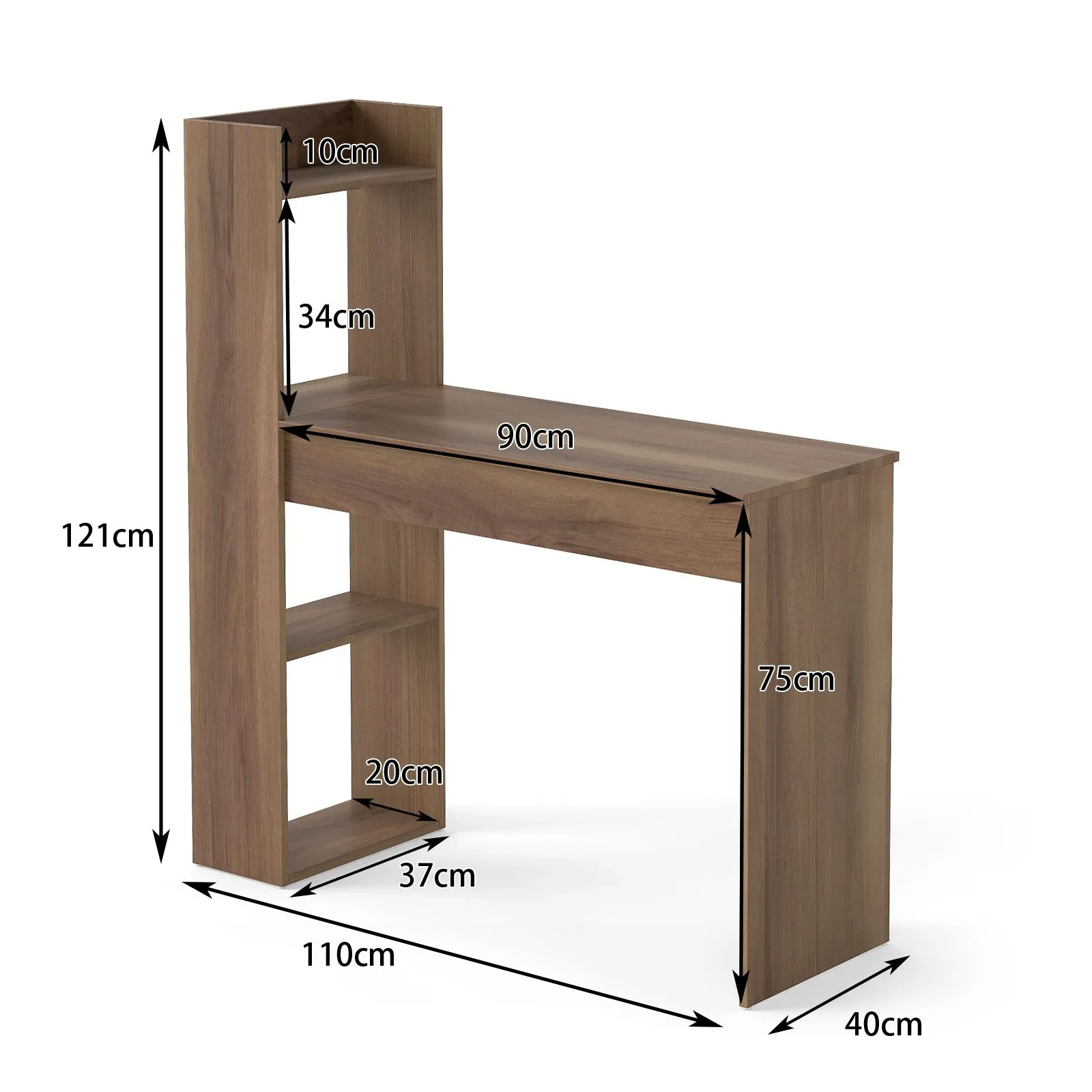 Costway Home Office Desk 110 CM Study Writing Table with Bookshelf in Light Oak 2