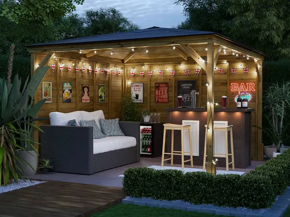 Dunster House Garden Bar Gazebo Heavy Duty with Log Bar 3m x 3m - Utopia in Brown 3