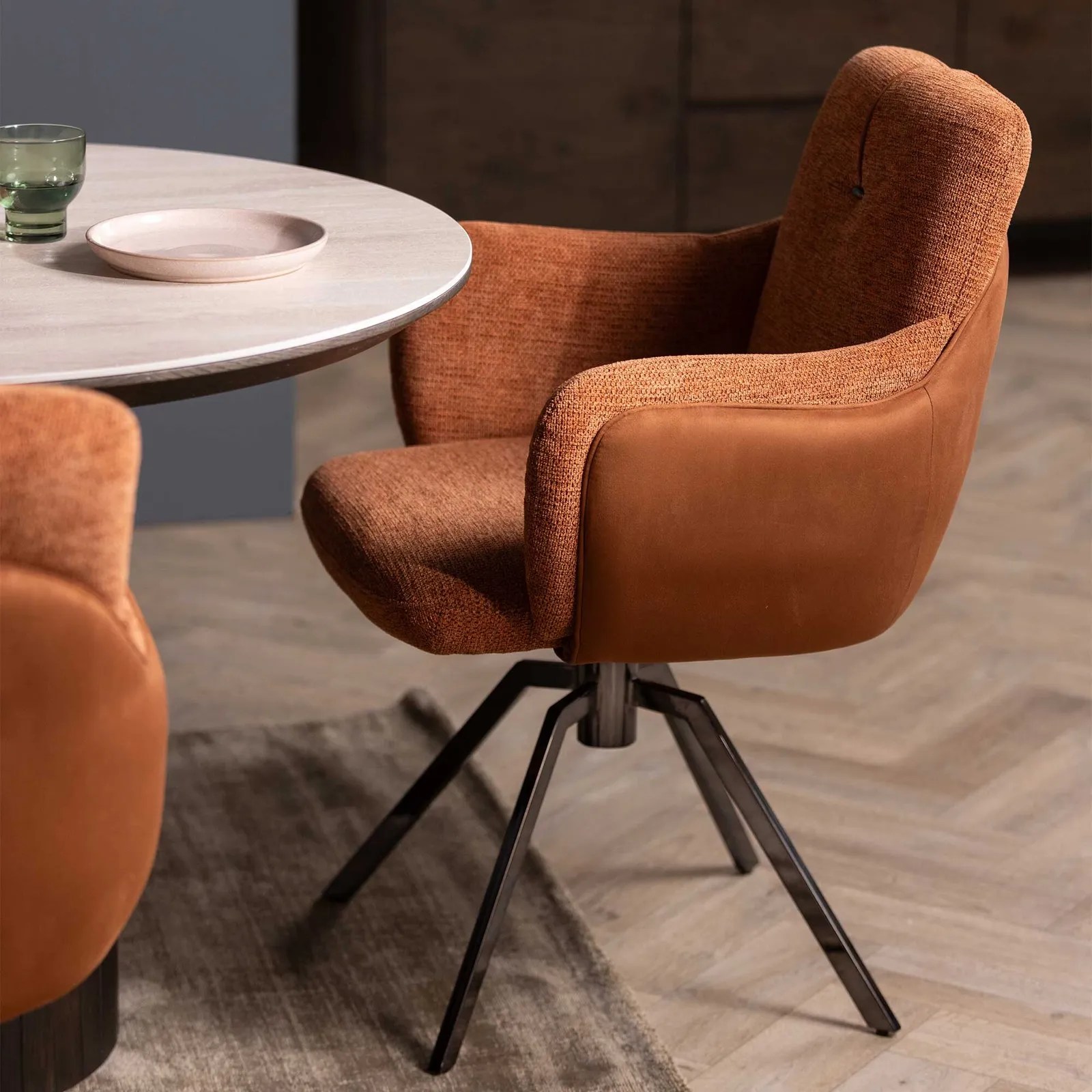 Boden Swivel Dining Chair With Arms, Orange Fabric | Barker & Stonehouse 6