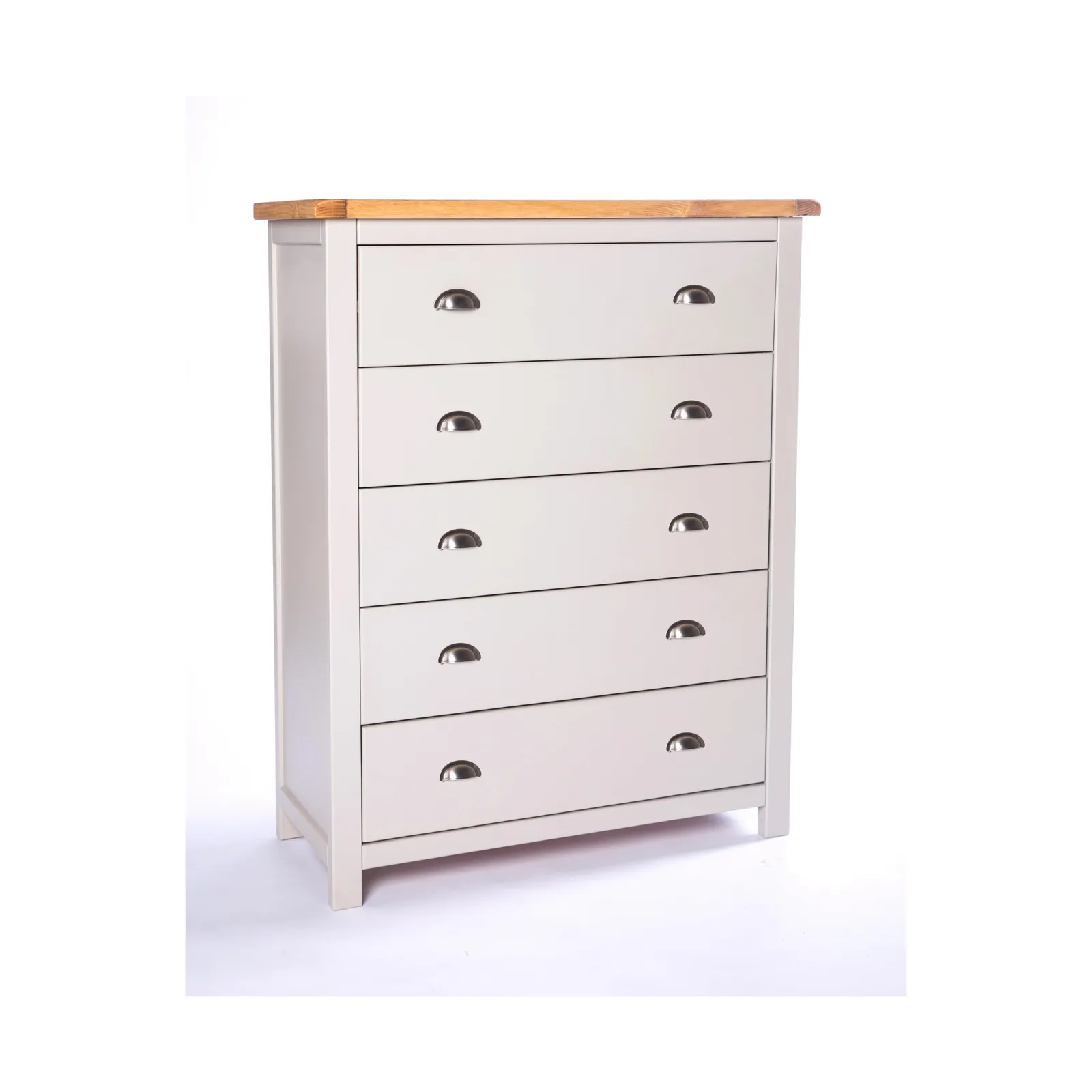 Cabinet Bits Argenta 5 Drawer Chest of Drawers Chrome Cup Handle in Light Grey 2