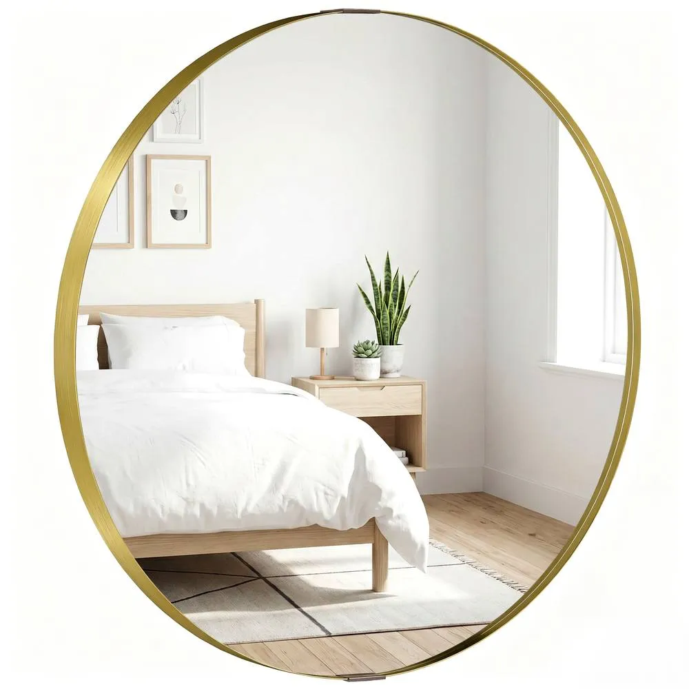 HOMCOM Wall Mirror 61 cm, Wall Mounted Bathroom Mirror in Gold 2