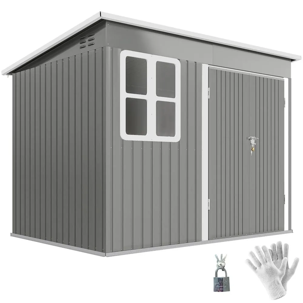 OUTSUNNY 8.5 x 6ft Galvanised Steel Garden Shed with Foundation Kit, Grey in Light Grey 2